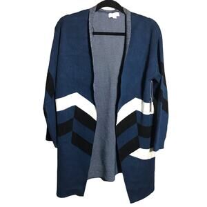 Autumn Skye Open Front Cardigan Chevron Print Long Sleeve Knit Blue S
